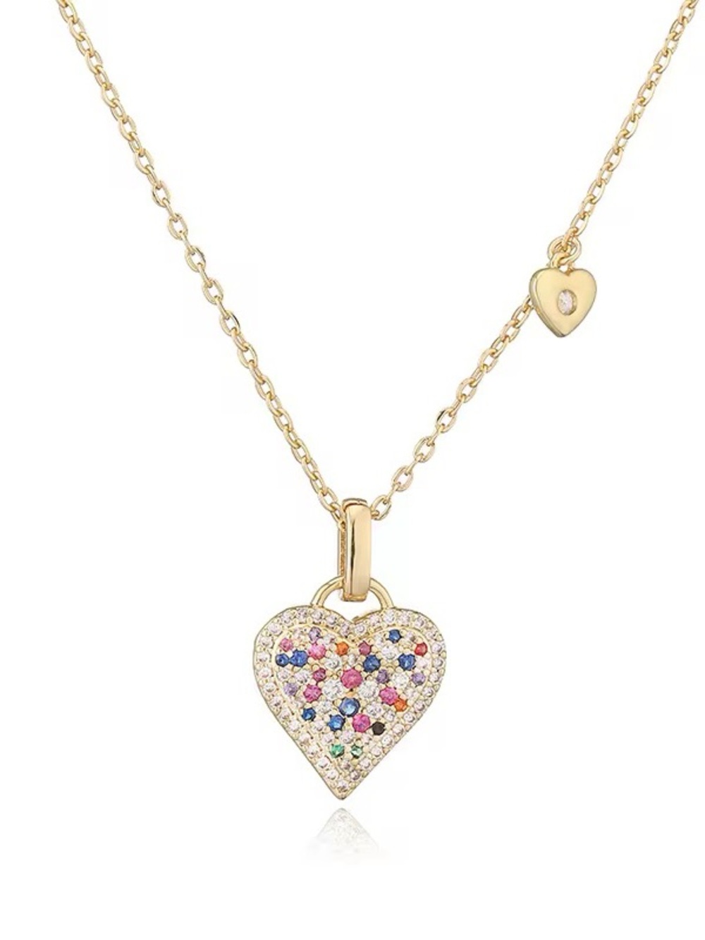 Gold Filled Heart Pendant Necklace with Multicolor CZ Crystal Accents